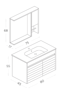 Shower Vesta Banyo Dolabı 80cm Kanyon-Antrasit Gri - 2