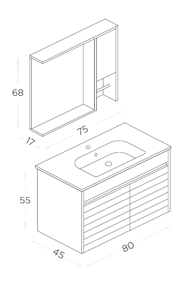 Shower Vesta Banyo Dolabı 80cm Kanyon-Antrasit Gri - 2