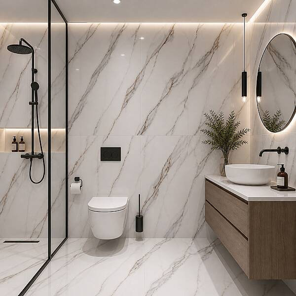 Yurtbay Seramik 80x160 Calacatta Luxe Beyaz Parlak Porselen - 1