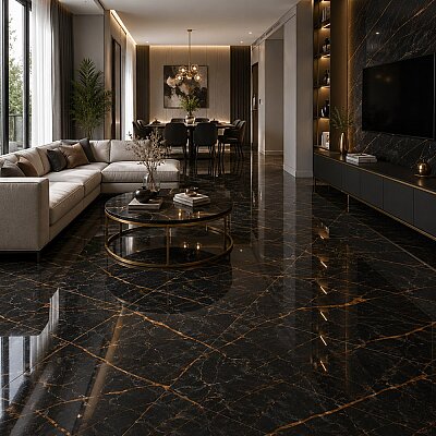 Yurtbay Seramik The Marble Siyah Sırlı Porselen Parlak (60x60cm) - YURTBAY SERAMİK